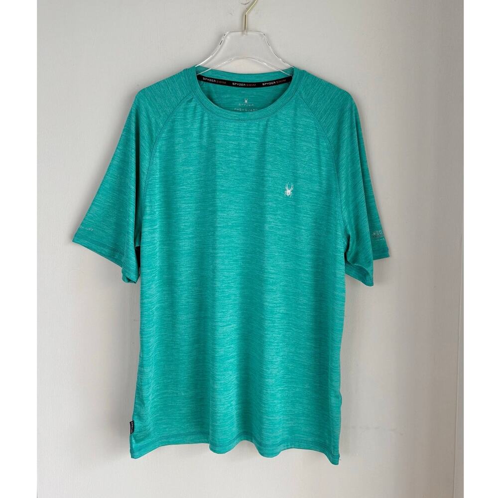 SPYDER Men’s Short Sleeve Rash Guard XL Teal Scuba UPF Quick Dry Sun Swim Surf